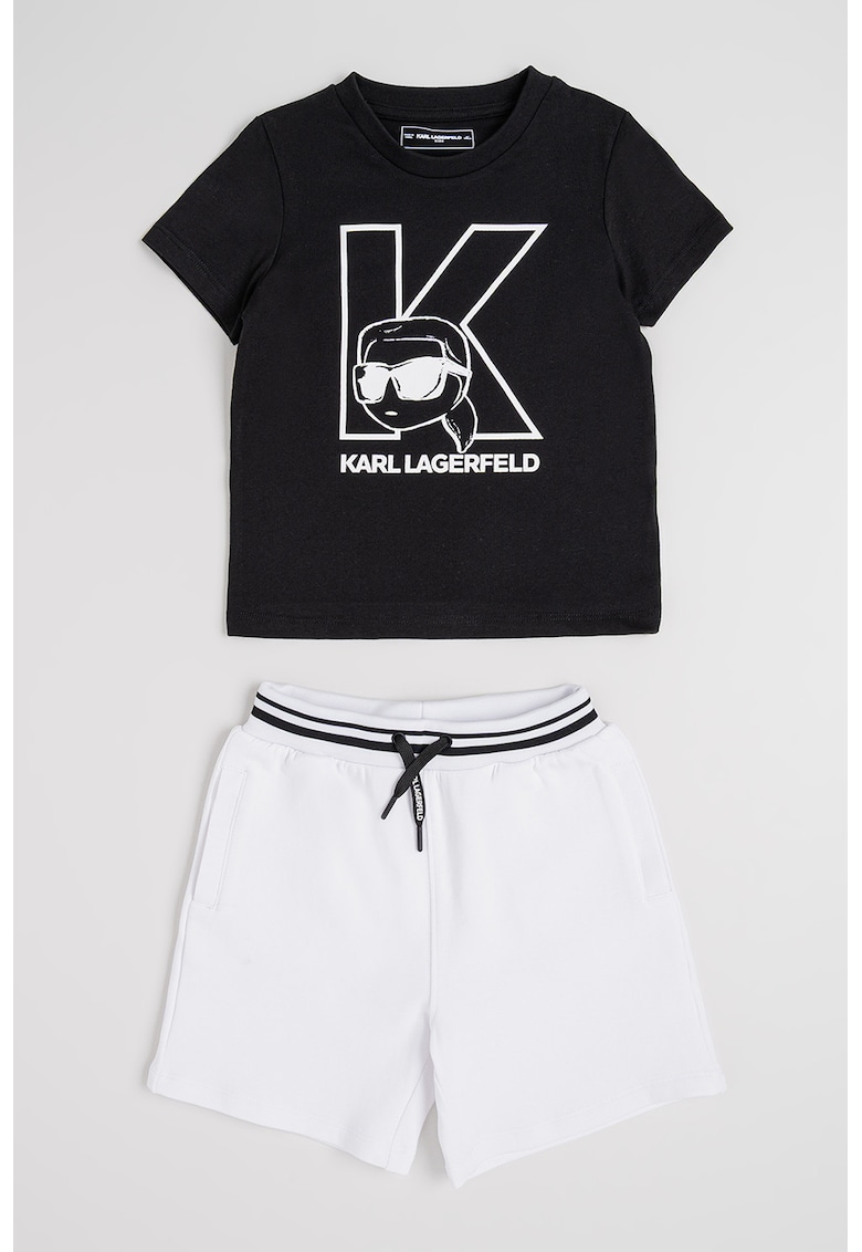 Set de pantaloni scurti si tricou cu imprimeu logo - Negru/Alb optic