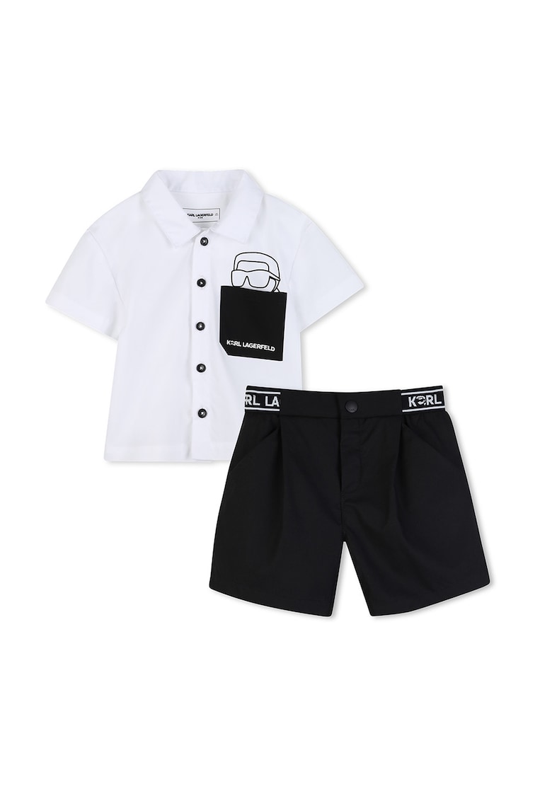 Set de camasa si pantaloni scurti din bumbac - Negru/Alb optic