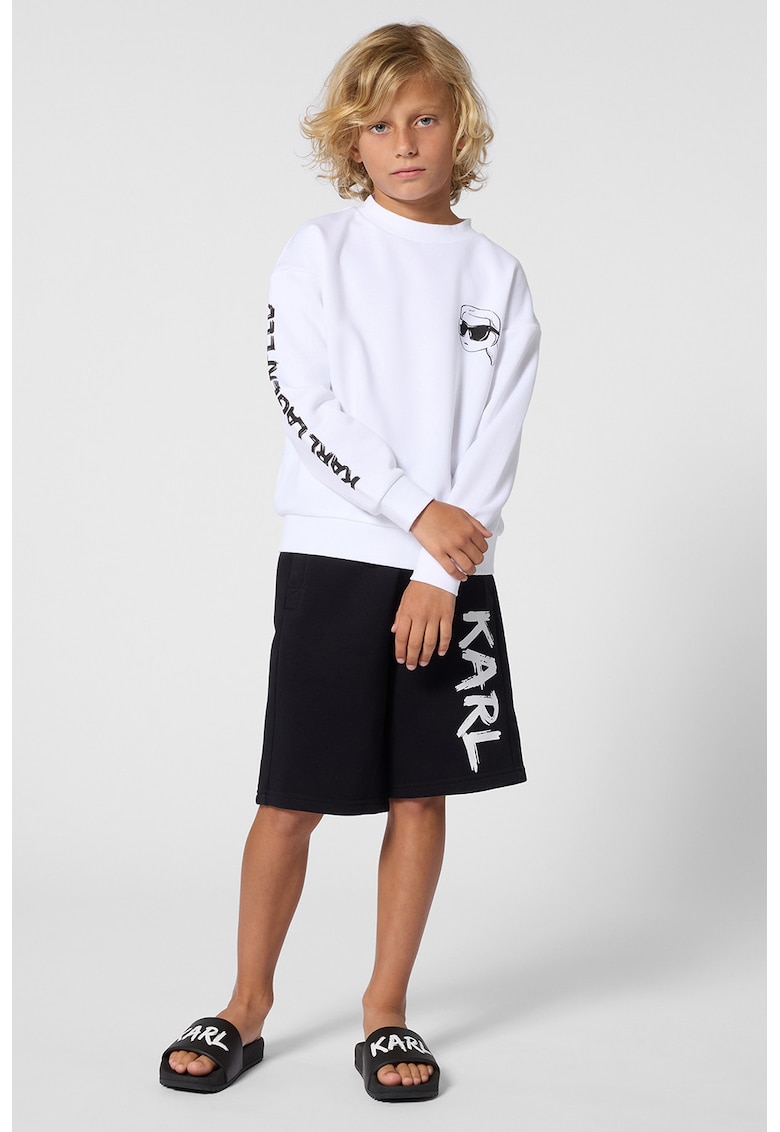 Bluza de trening cu decolteu rotund si logo - Negru stins/Alb optic