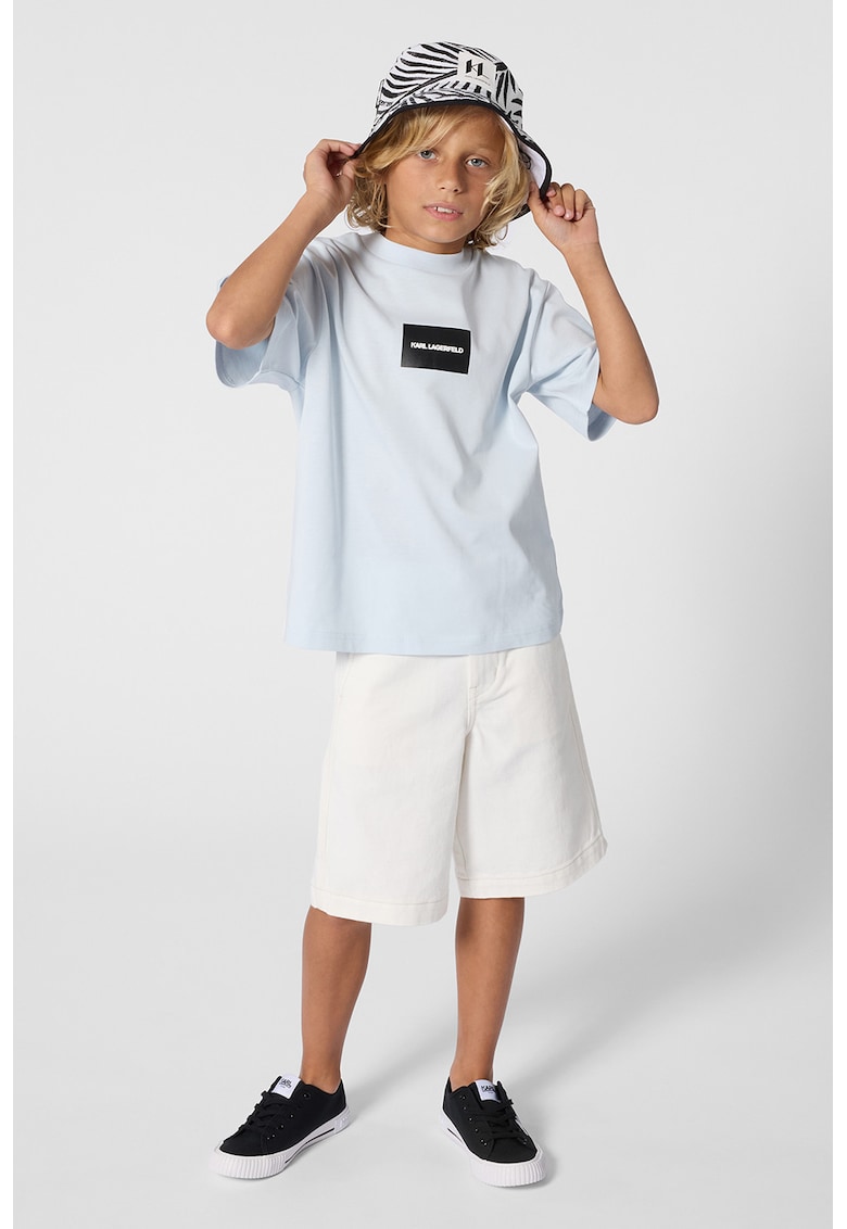 Tricou cu imprimeu si maneci cazute - Albastru pastel/Negru stins/Alb murdar