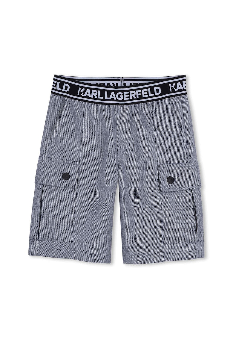 Pantaloni scurti cargo cu banda logo in talie - Albastru melange