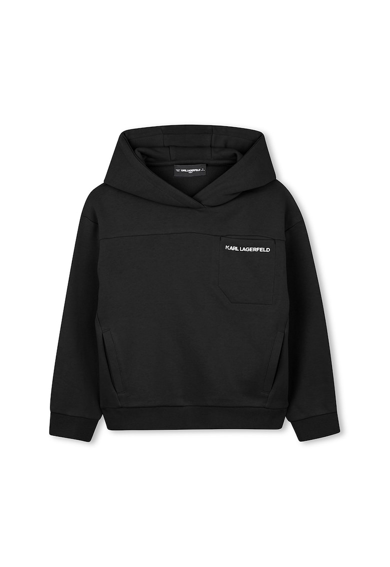 Hanorac cu logo si buzunar pe piept - Negru/Alb optic