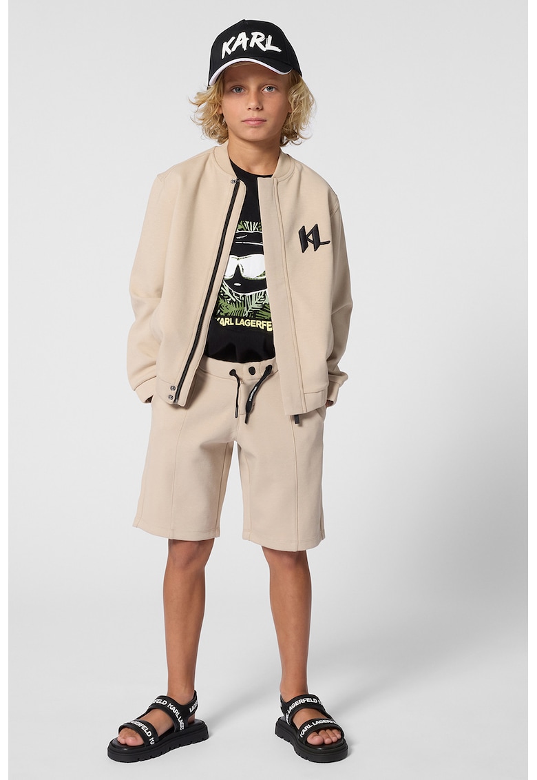 Bluza de trening cu fermoar si logo - Negru/Bej deschis