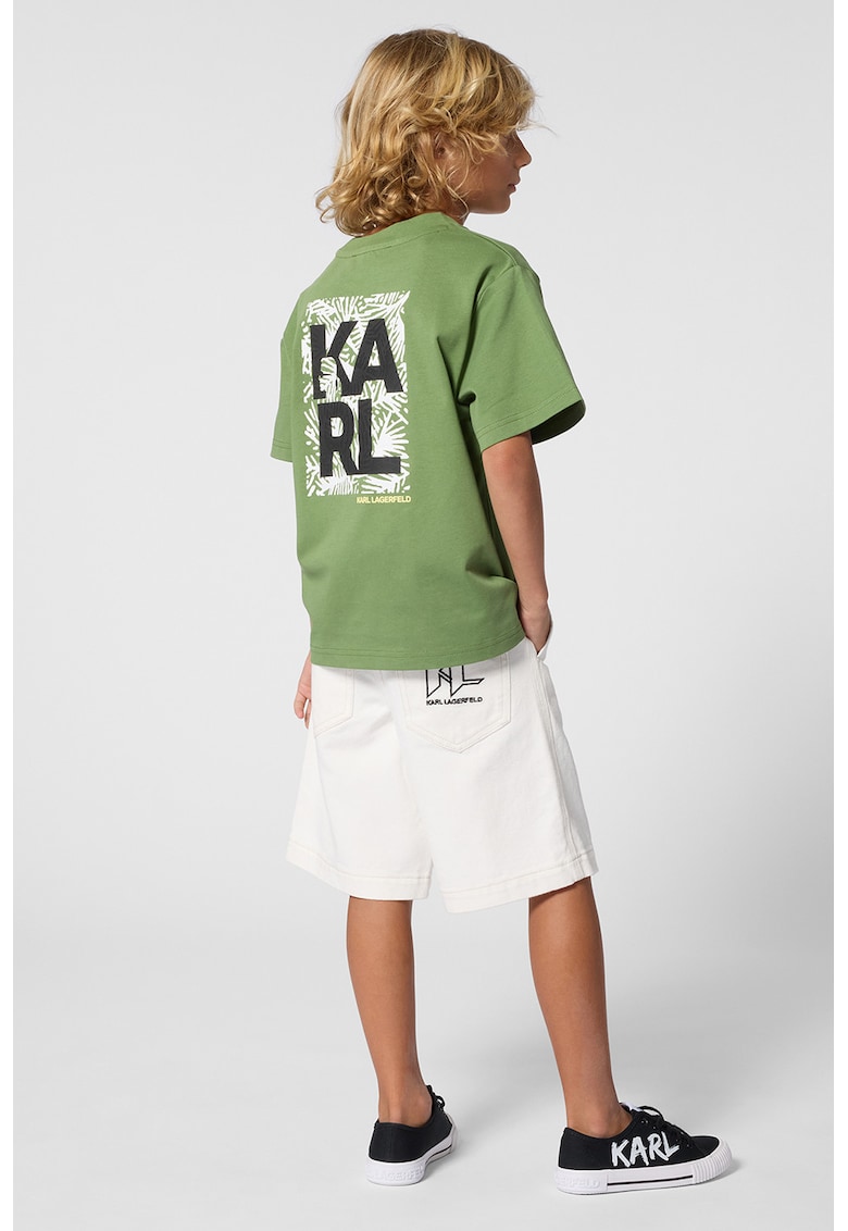 Tricou cu imprimeu si maneci cazute - Negru/Verde masliniu