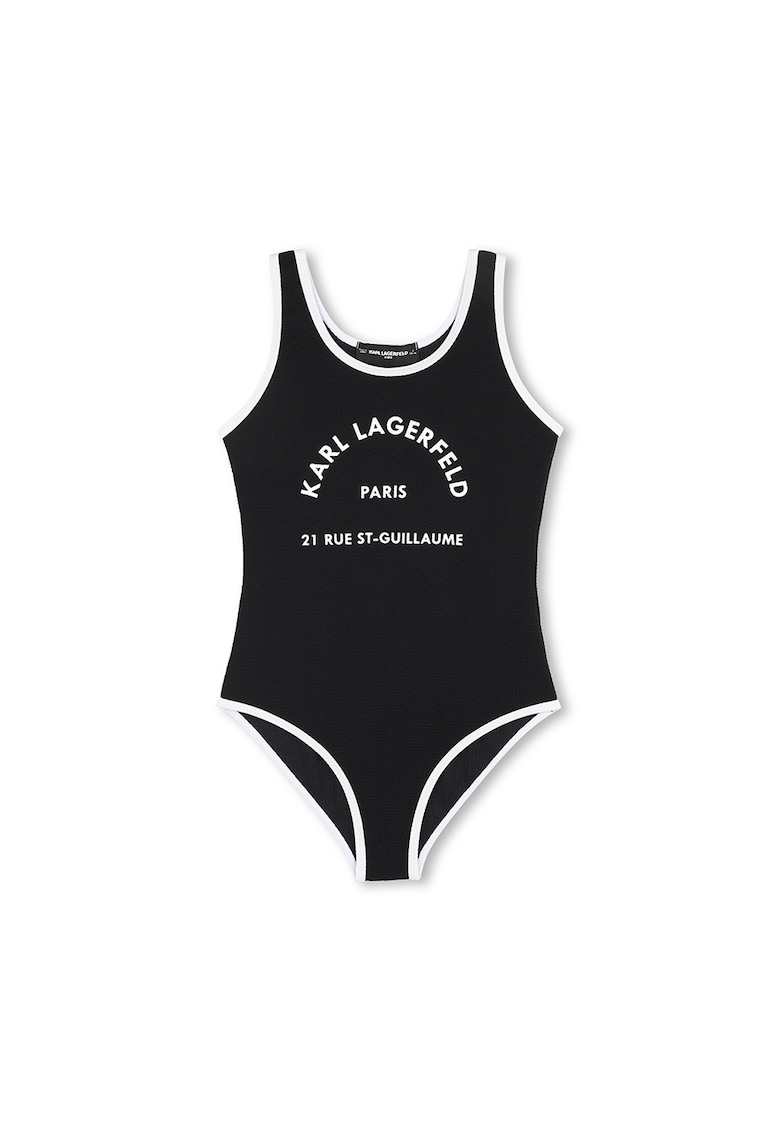 Costum de baie intreg cu imprimeu logo - Negru stins/Alb murdar