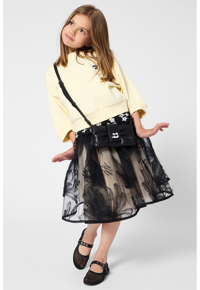 Fusta evazata cu strat exterior din tul - Negru stins