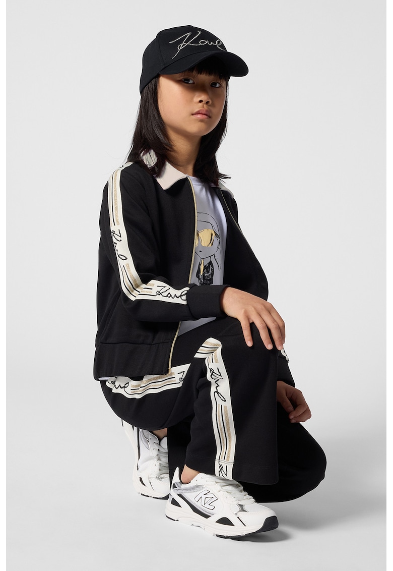 Pantaloni de trening cu croiala ampla si segmente laterale cu logo - Negru