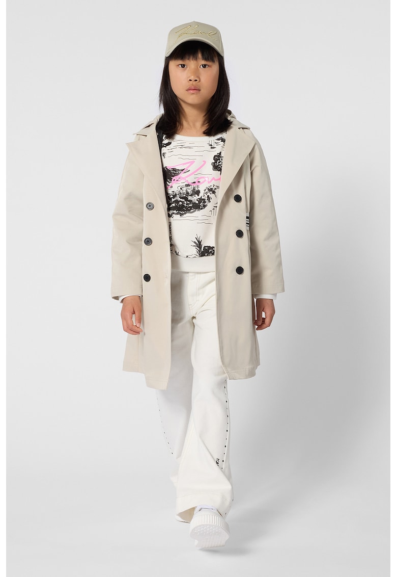 Trenci cu gluga si detalii plisate - Negru/Bej deschis