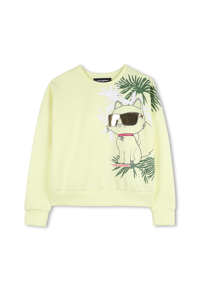 Bluza de trening cu decolteu la baza gatului si imprimeu grafic - Negru/Galben pal/Verde feriga