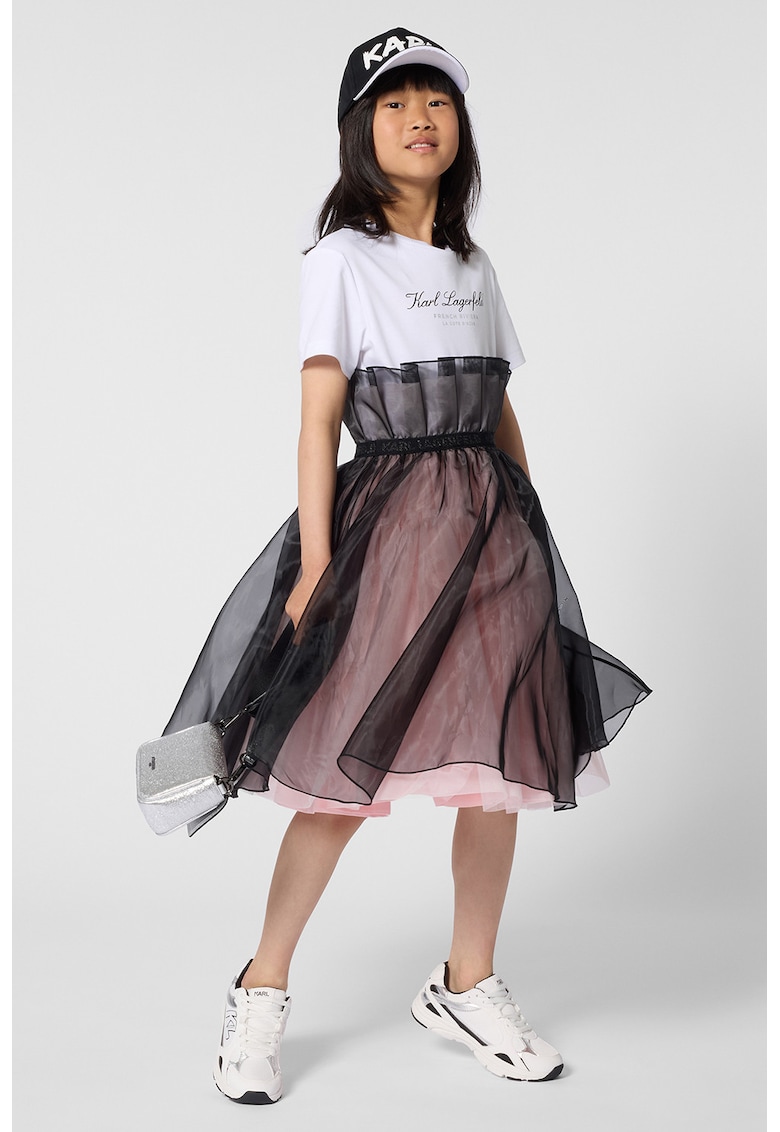 Rochie midi cu tul - Maro inchis/Alb optic
