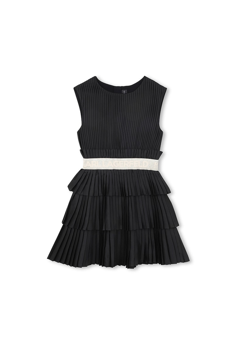 Rochie evazata fara maneci - Negru/Bej deschis