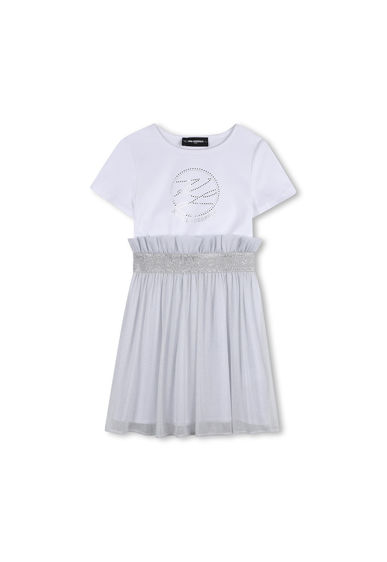 Rochie cu maneci scurte si detaliu logo - Albastru indigo