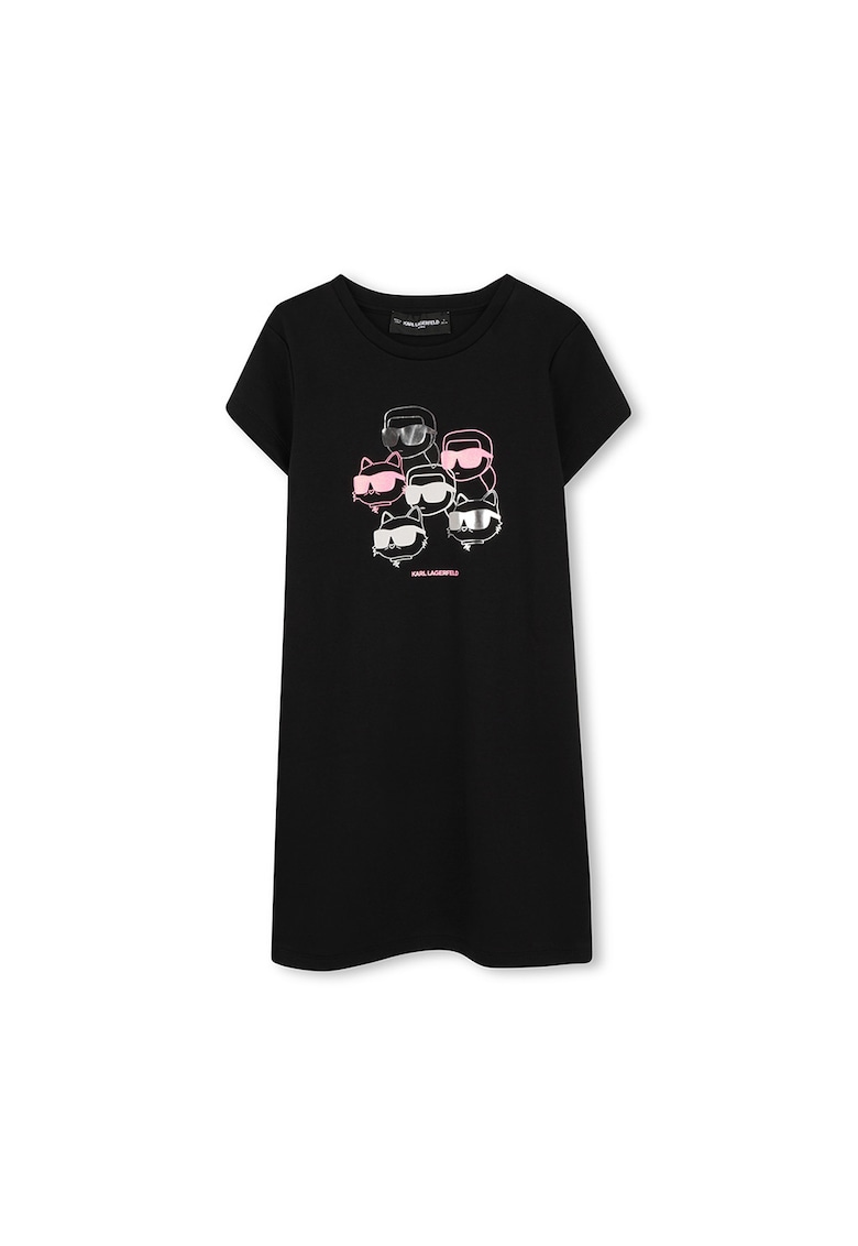 Rochie-tricou din bumbac cu model grafic - Negru/Roz pastel