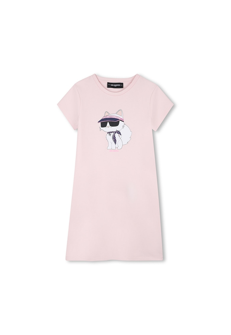 Rochie-tricou din bumbac cu model grafic - Roz pastel/Negru stins/Alb optic