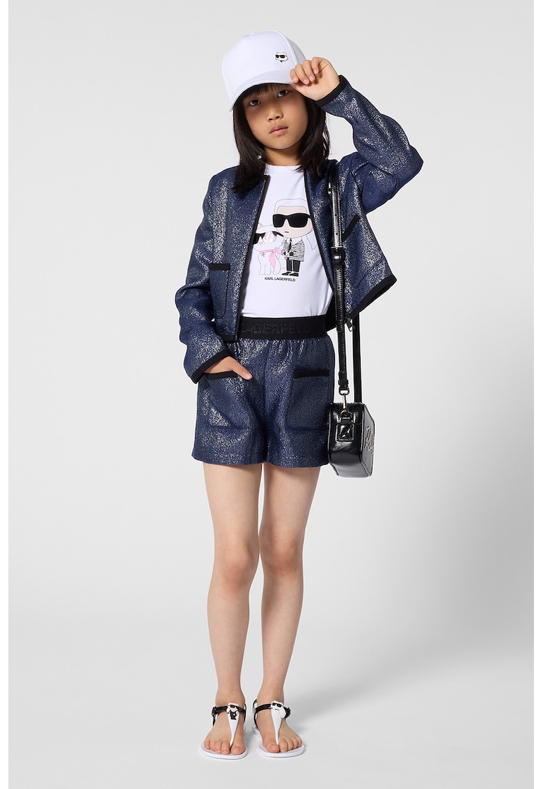 Tricou din amestec de bumbac cu decolteu la baza gatului si imprimeu logo - Roz somon/Negru stins/Alb murdar