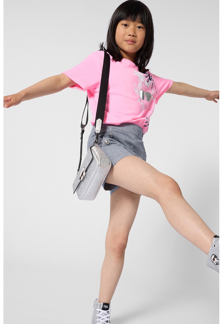 Karl Lagerfeld Kids Tricou cu imrpimeu grafic si logo - Roz pastel/Negru stins/Alb optic