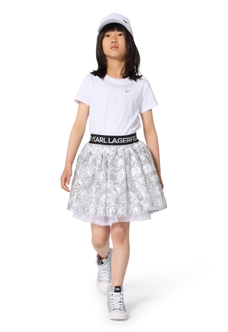 Karl Lagerfeld Kids Tricou din amestec de modal cu decolteu la baza gatului - Alb optic