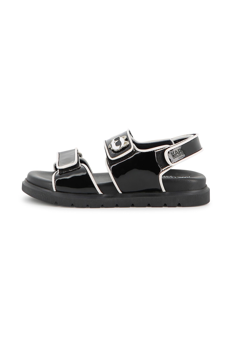 KARL LAGERFELD - Sandale din piele lacuita cu inchidere velcro - Negru/Alb murdar