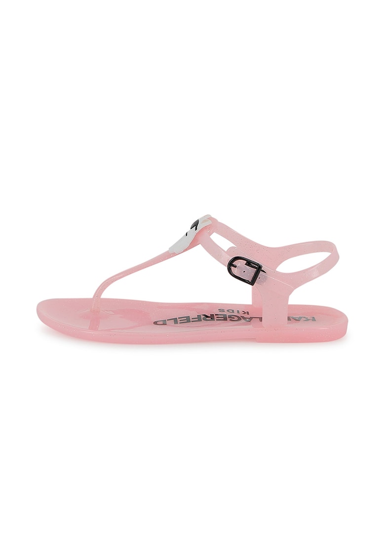 Sandale din material sintetic cu logo - Negru/Roz pastel