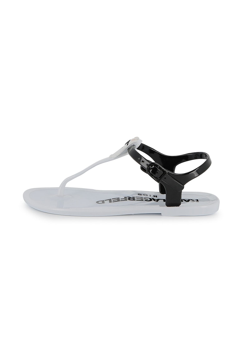 Sandale din material sintetic cu logo - Negru stins/Alb optic