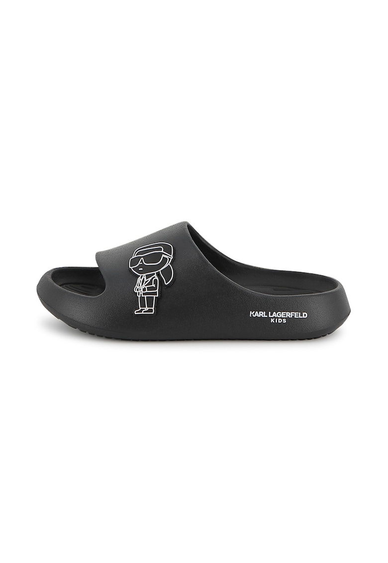 Papuci din material sintetic cu logo - Negru/Alb optic