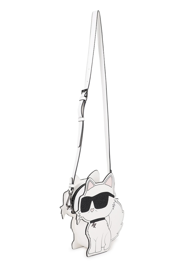 Geanta crossbody cu model pisica si detalii stralucitoare - Negru stins/Alb murdar