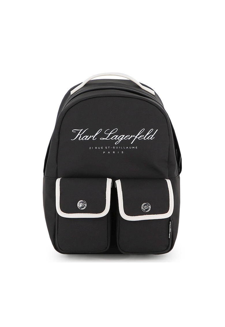 Rucsac cu model logo si buzunare cu clapa - Negru