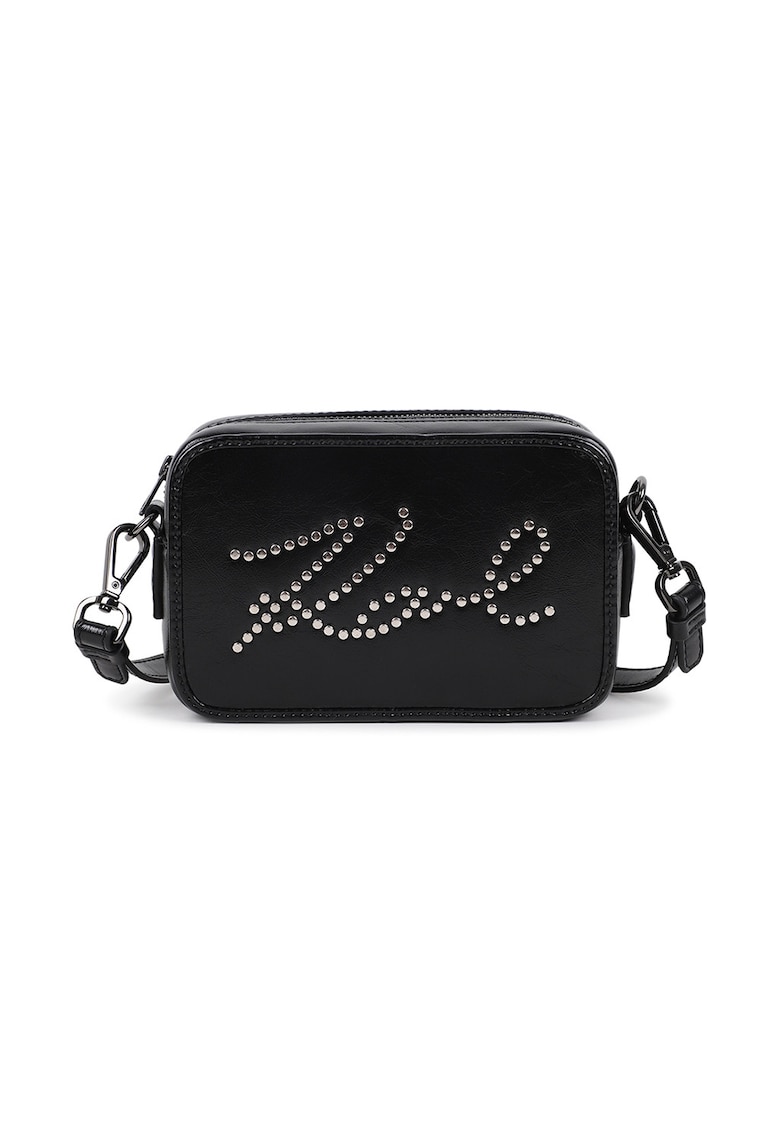 Sapca crossbody cu imprimeu logo cu nituri - Negru
