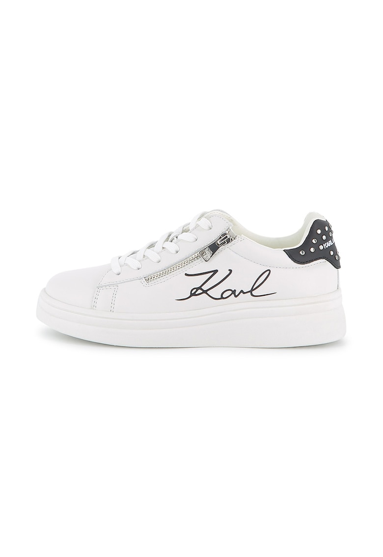 Pantofi sport low-cut cu fermoar lateral si detaliu logo - Alb optic