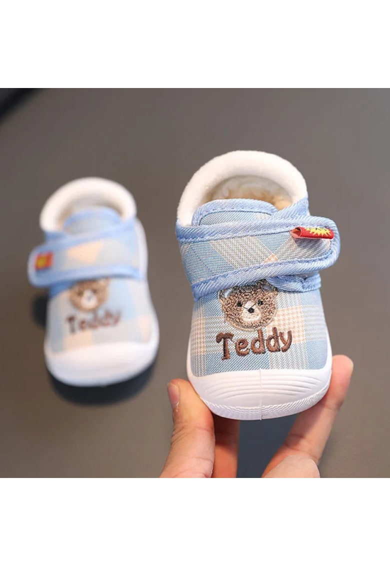 Pantofi imblaniti in carouri bleu - teddy - Albastru