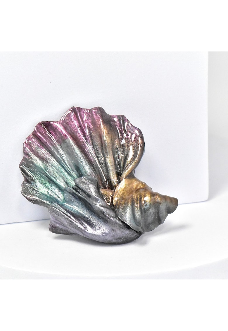 Brosa din lut polimeric si rasina epoxidica - design floral - multicolor