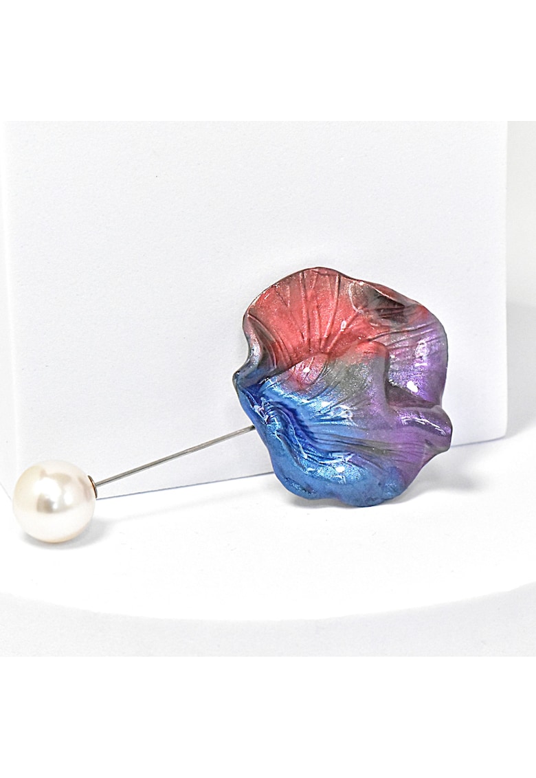 Brosa din lut polimeric si rasina epoxidica - design floral - multicolor