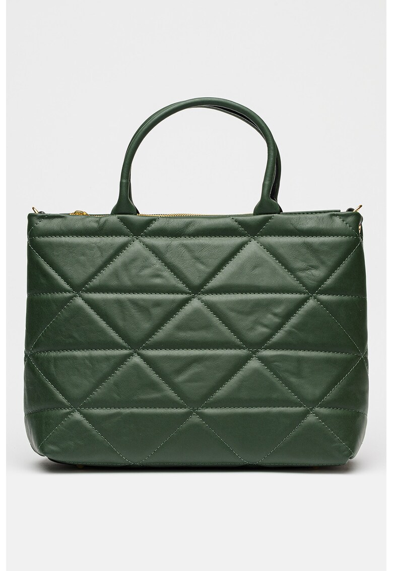 Geanta matlasata din piele cu bareta de umar - Verde inchis