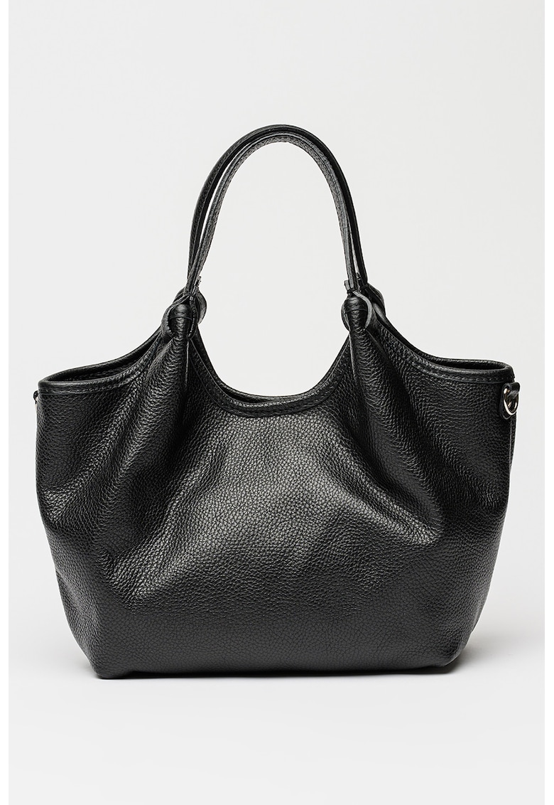 Geanta din piele cu maner si bareta detasabila - Negru