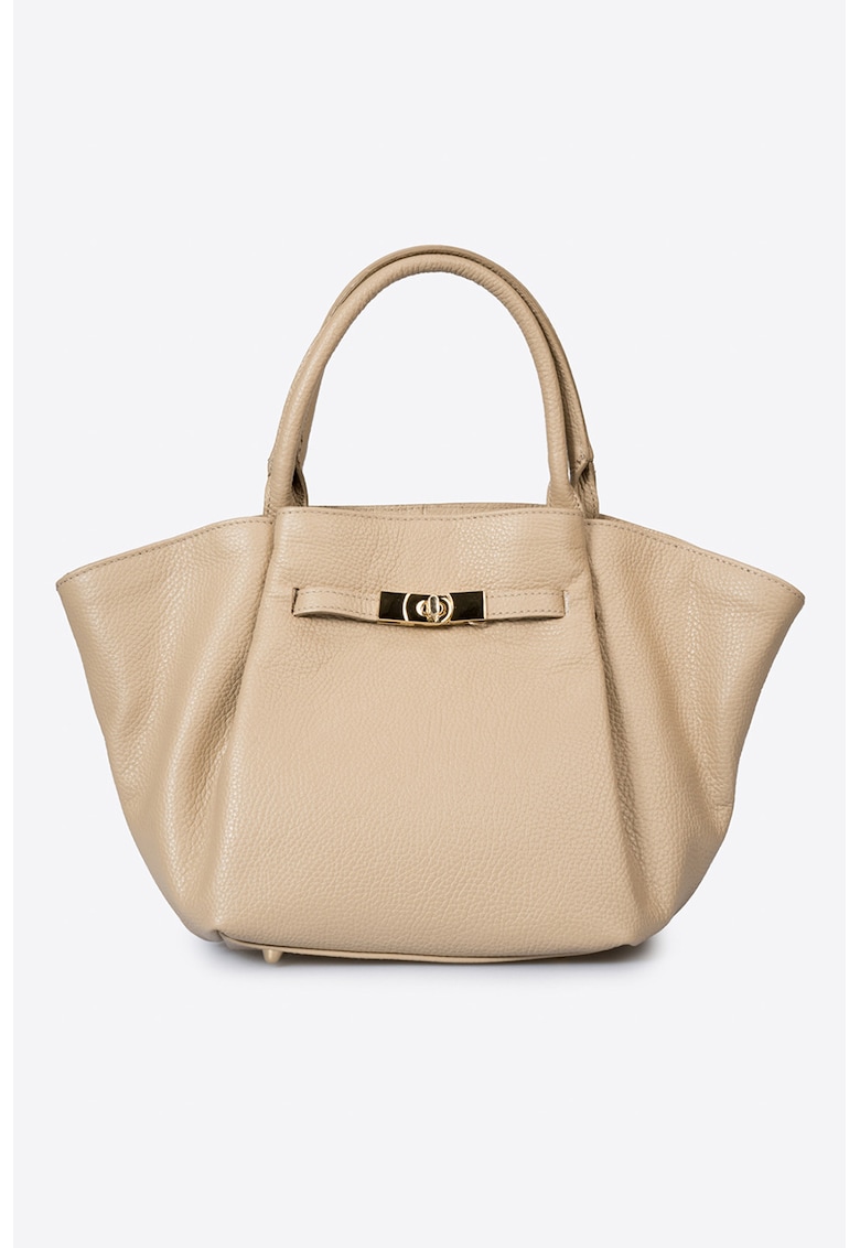 Geanta trapez din piele cu bareta de umar - Maro nisip