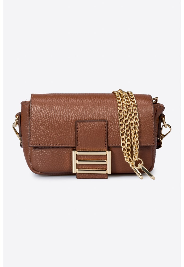 Geanta crossbody din piele cu bareta din lant - Maro