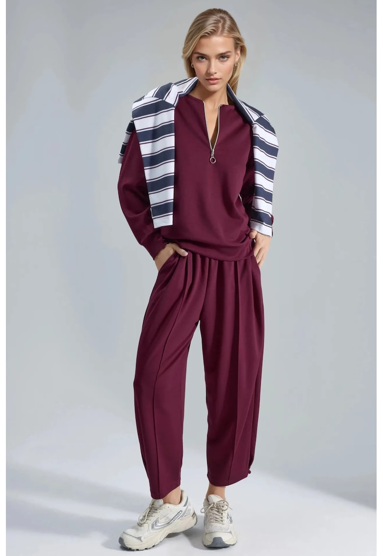 Trening lifestyle dama - doua piese - visiniu - tricot -