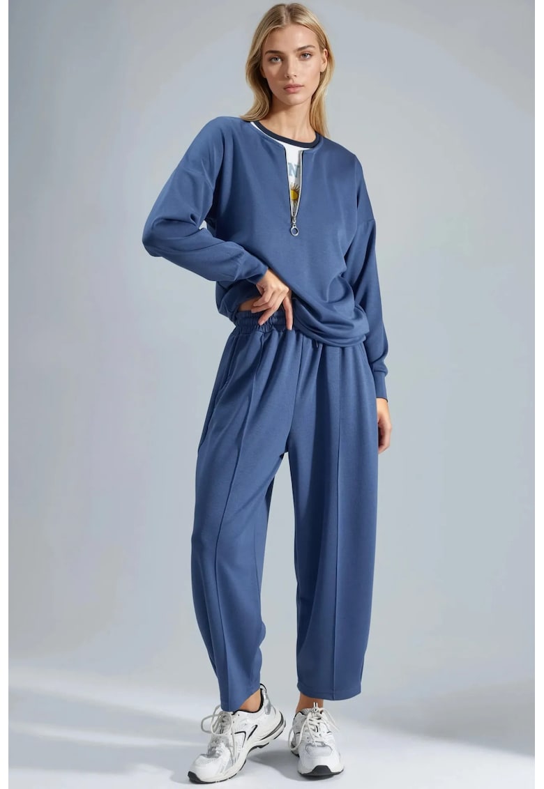 Trening din doua piese - set cu guler cu fermoar - albastru cornflower - modal