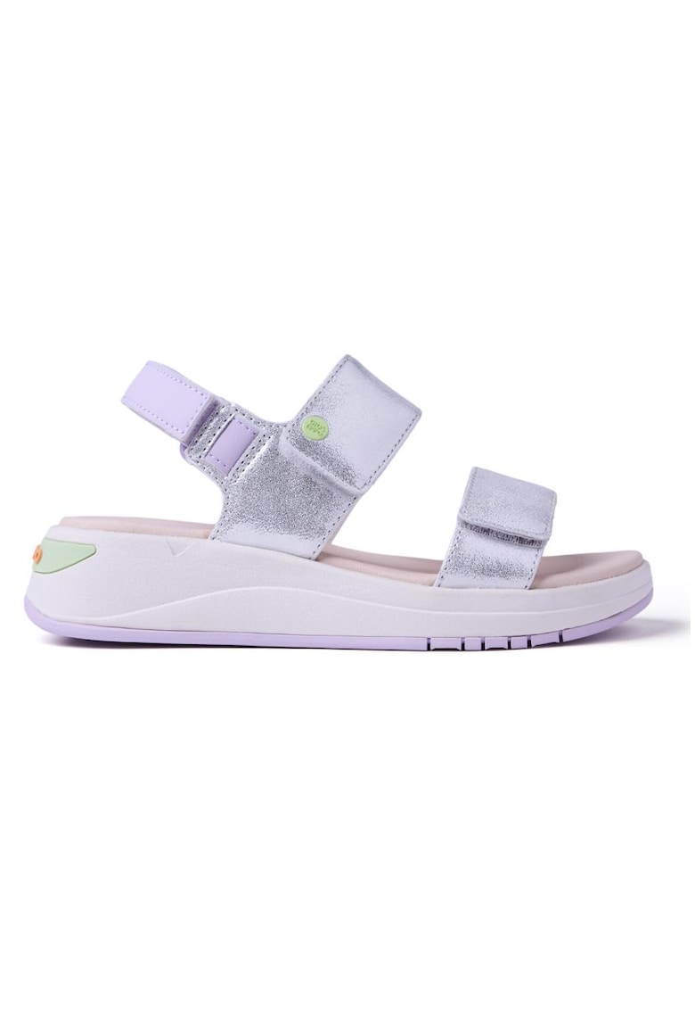 Sandale wedge de piele ecologica Shiny Sporty - Argintiu/Lila
