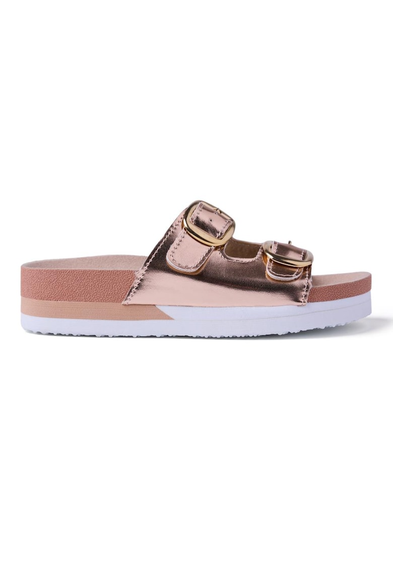 Papuci flatform cu catarama metalica - Auriu