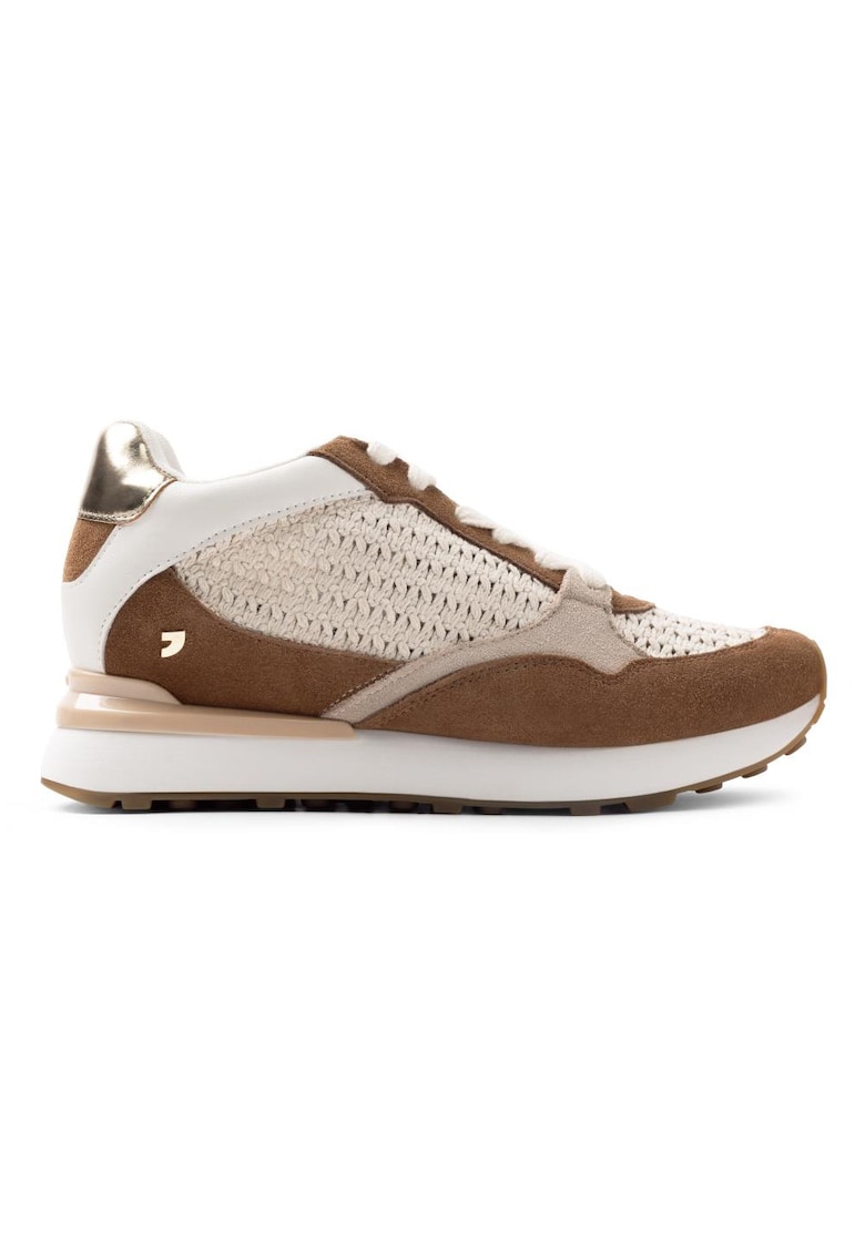 Pantofi sport low-cut din piele intoarsa cu aspect impletit - Bej