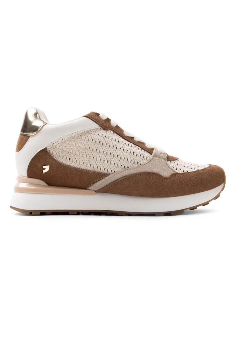 Pantofi sport low-cut din piele intoarsa cu aspect impletit - Bej