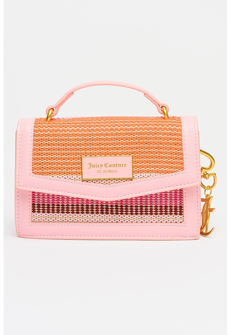 Geanta cu bareta de umar si detalii impletite Lily - Portocaliu dovleac/Roz