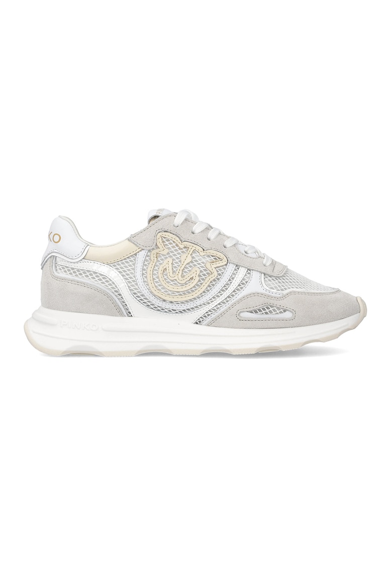Pantofi sport din piele intoarsa si plasa Zoe - Maro taupe deschis/Alb murdar
