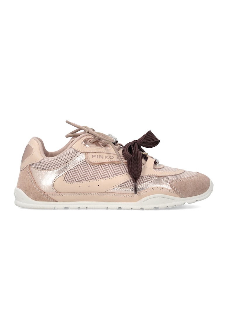 Pantofi sport din piele intoarsa si plasa Yulia - Maro taupe deschis/Auriu rose/Alb murdar