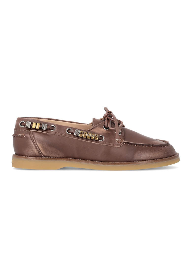 Pantofi loafer din piele cu logo Grace - Maro inchis