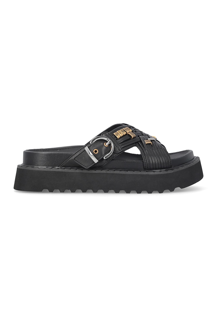 Papuci din piele cu logo Kate - Auriu/Negru