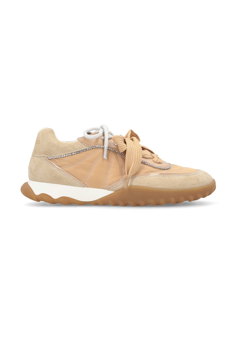 Pantofi sport din piele intoarsa si material textil cu strasuri Gea - Bej/Maro taupe deschis