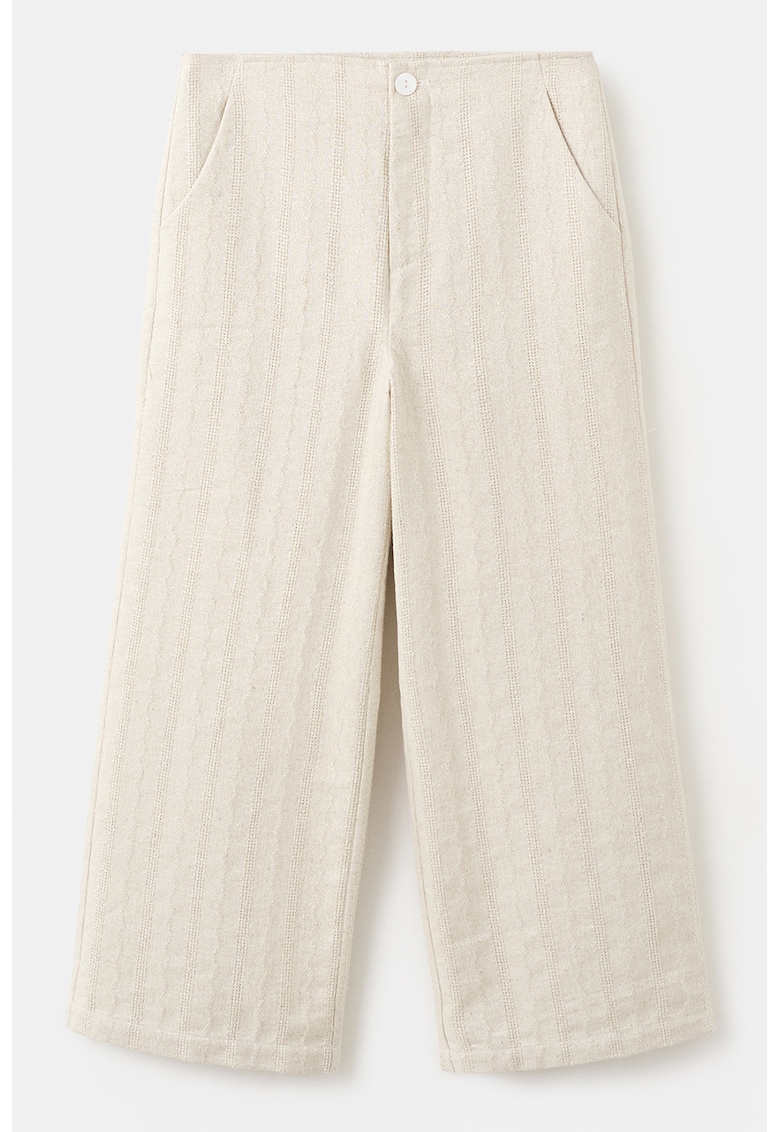 Pantaloni din amestec de in cu croiala ampla si buzunare oblice - Bej deschis