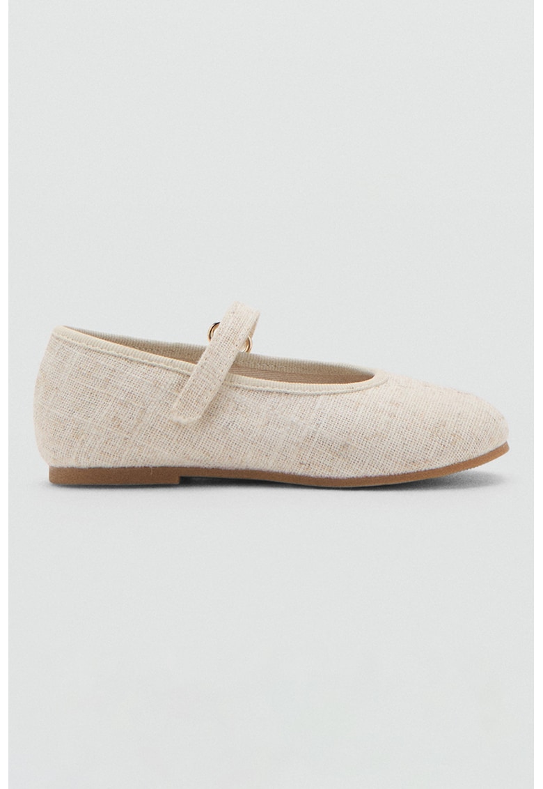 Balerini Mary Jane din material textil - Bej deschis
